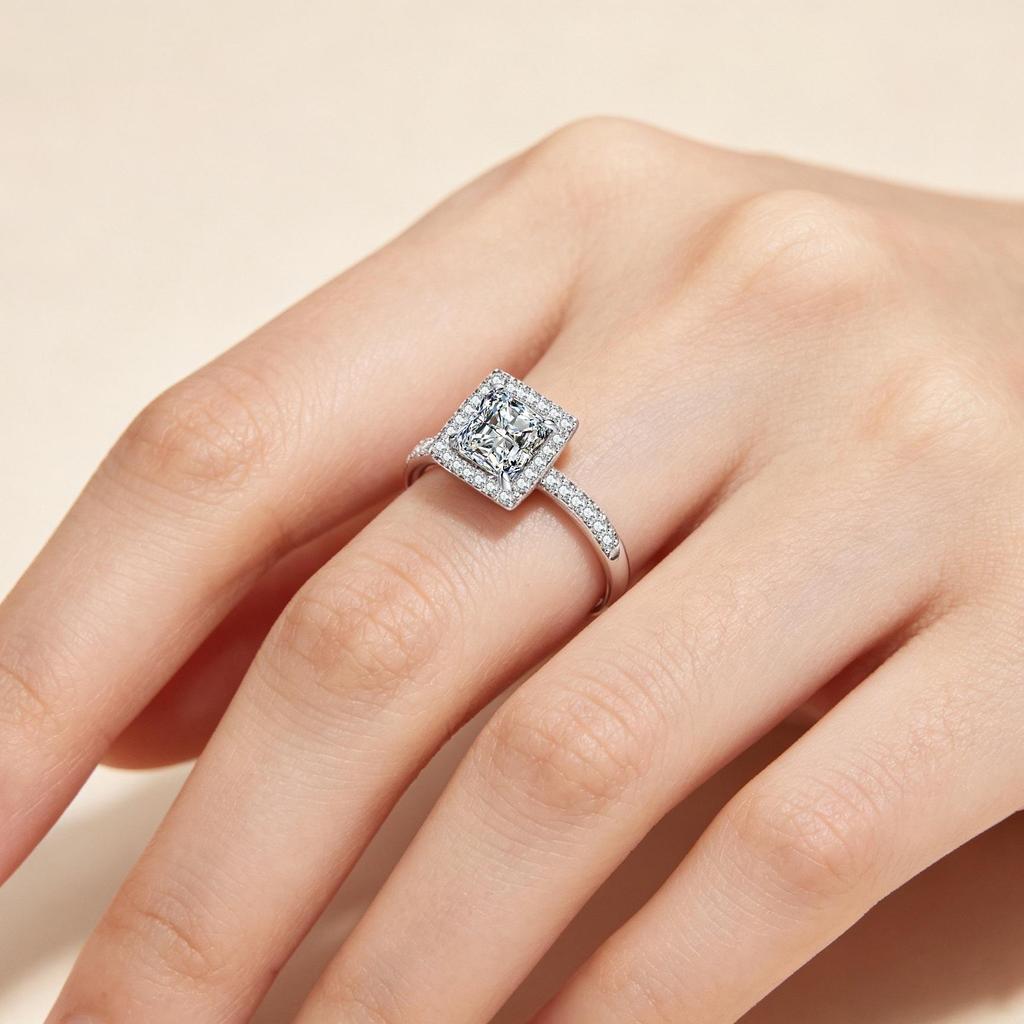 S925 Sterling Silver Moissanite Princess Cut 1.2 Carat VVS1 D Color Women's Engagement Ring