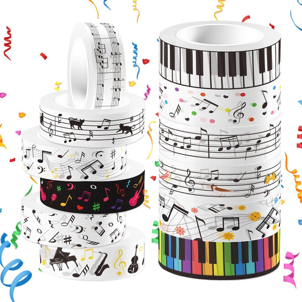 Cute Music Notes Paper Tape Portable Music-Themed Adhesive Wrapping Rolls Art Tape Rolls For Scrapbooks Handmade Items