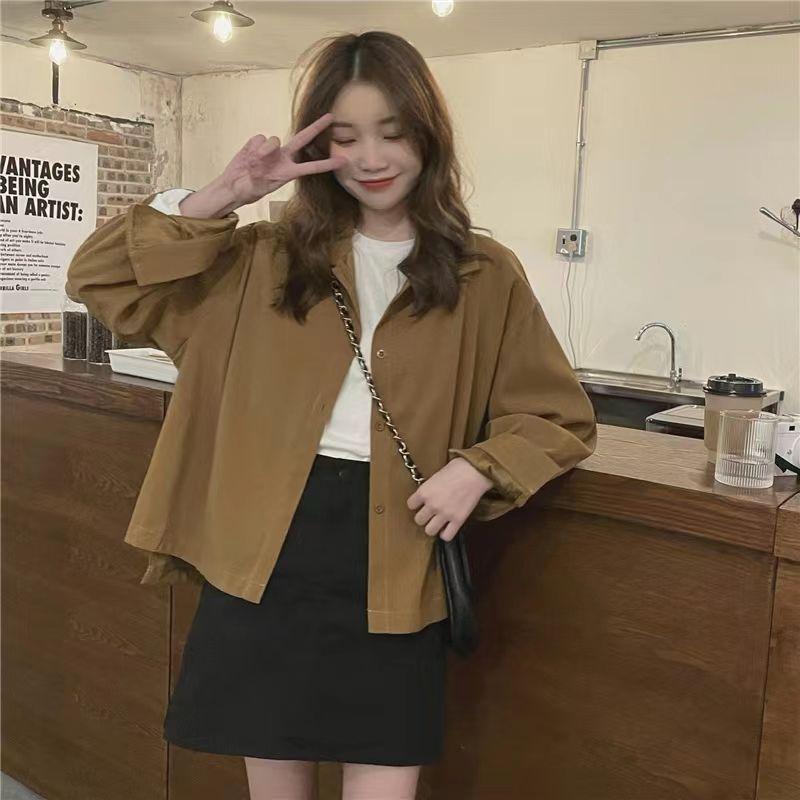 Retro Hong Kong Style Shirt Jacket Autumn Ladies French Design Sense Niche Short Section Long-sleeved Tops