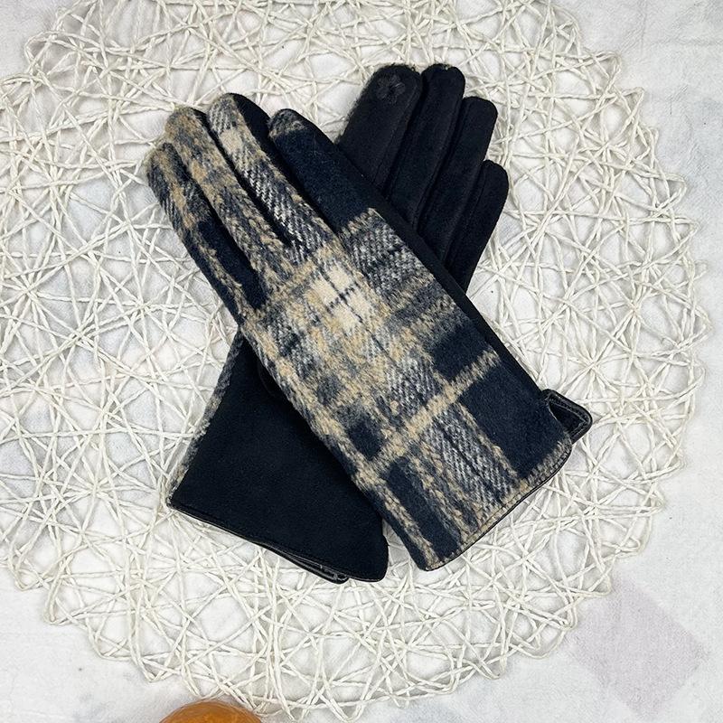 Woolen Plaid Gloves Popular Thermal Gloves Xiaoxiangfeng Women'S Touch Screen Gloves Versatile