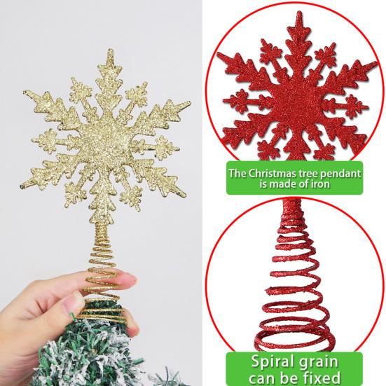 Snowflake Tree Topper Gold Red Glittered Iron Star for Christmas Tree Easy Installation Festive Decoration for Holiday Parties