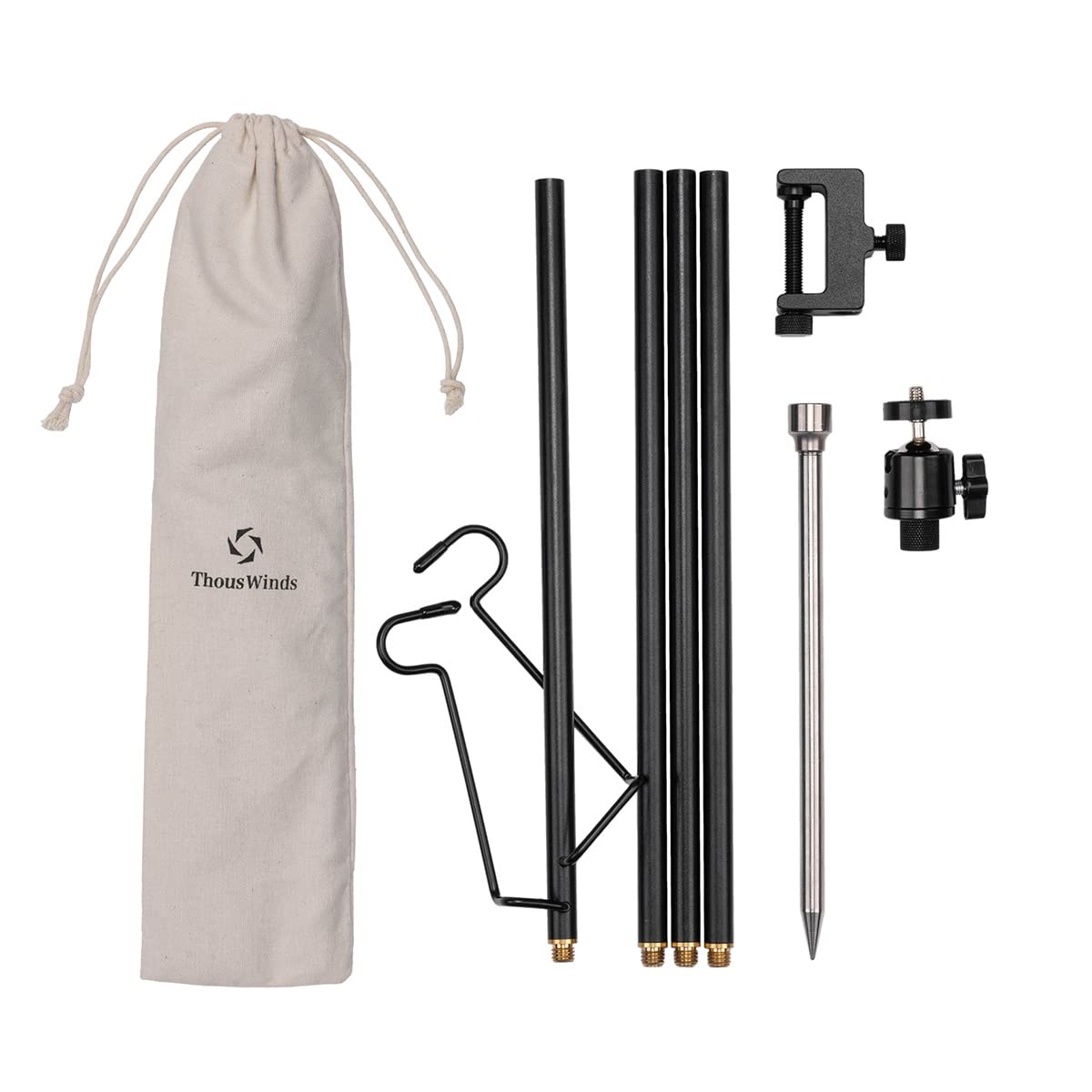 Thous Winds Lantern Stand, Lantern Pole, High-Strength Aluminum, Clamp-Type/Stake-In Type, Lightweight, Compact, with Lantern Hook, Easy to Assemble,