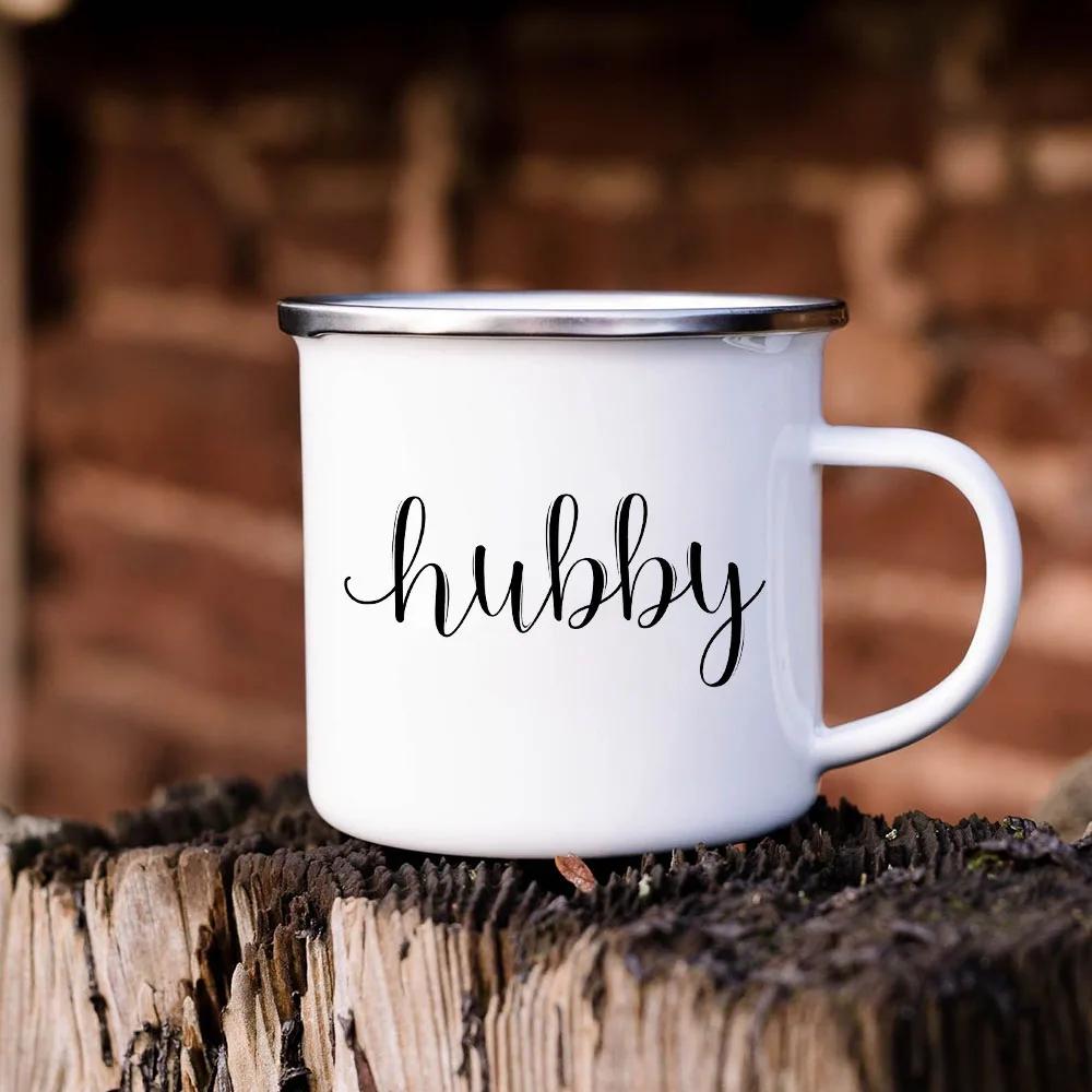 Girlfriend Fiancee Wife&boyfriend Fiance Husband Couples Creative Enamel Mugs Outdoor Travel Camping Bonfire Coffee Water Cups
