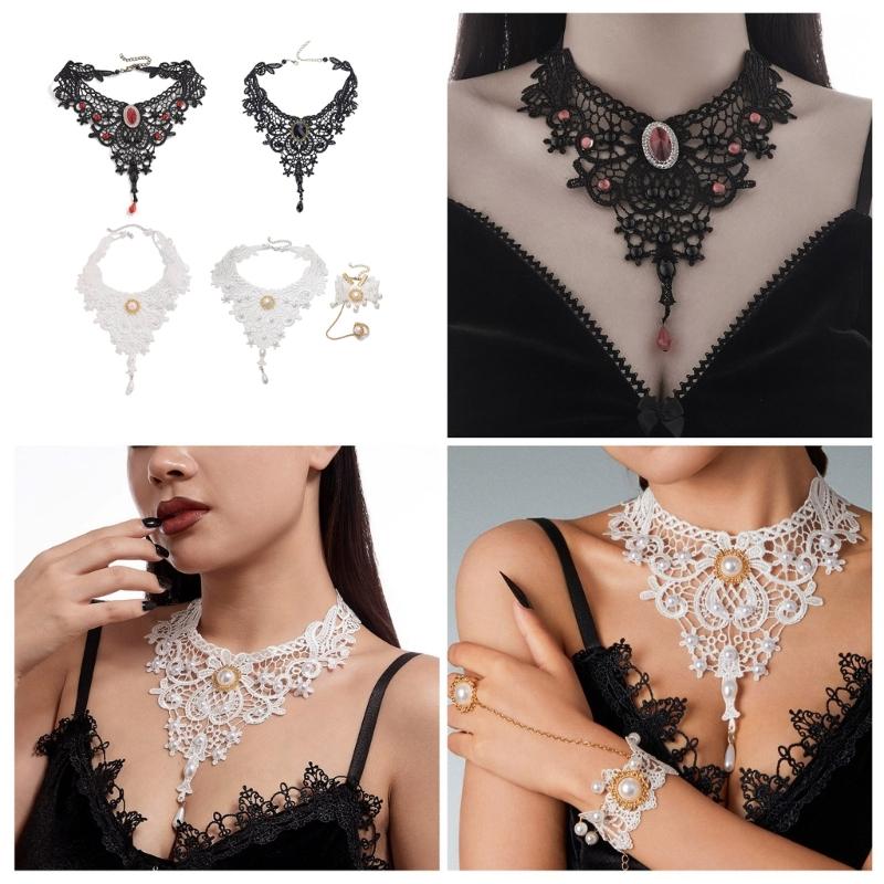 Elegant Lace Gothic Necklace with Blood Drop Pendant Women Choker Halloween Neck Chain Choker Retro Punk Accessories