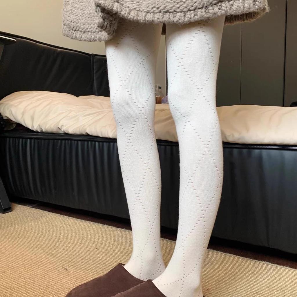 Diamond Mesh White Pantyhose - Slim, Sweet, Japanese JK Style for Spring & Autumn