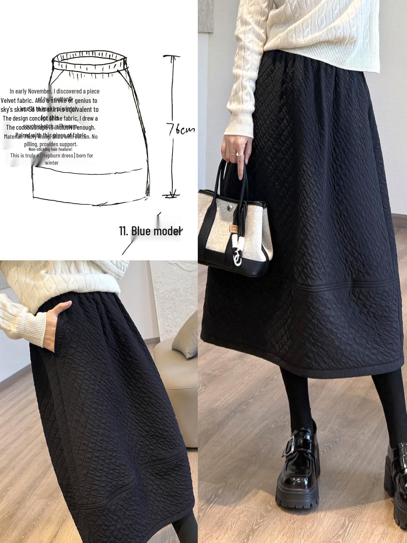 

Winter Ultrasonic Plush-Lined Hepburn Dress - Padded Velvet Little Black Tulip Dress XL чёрный