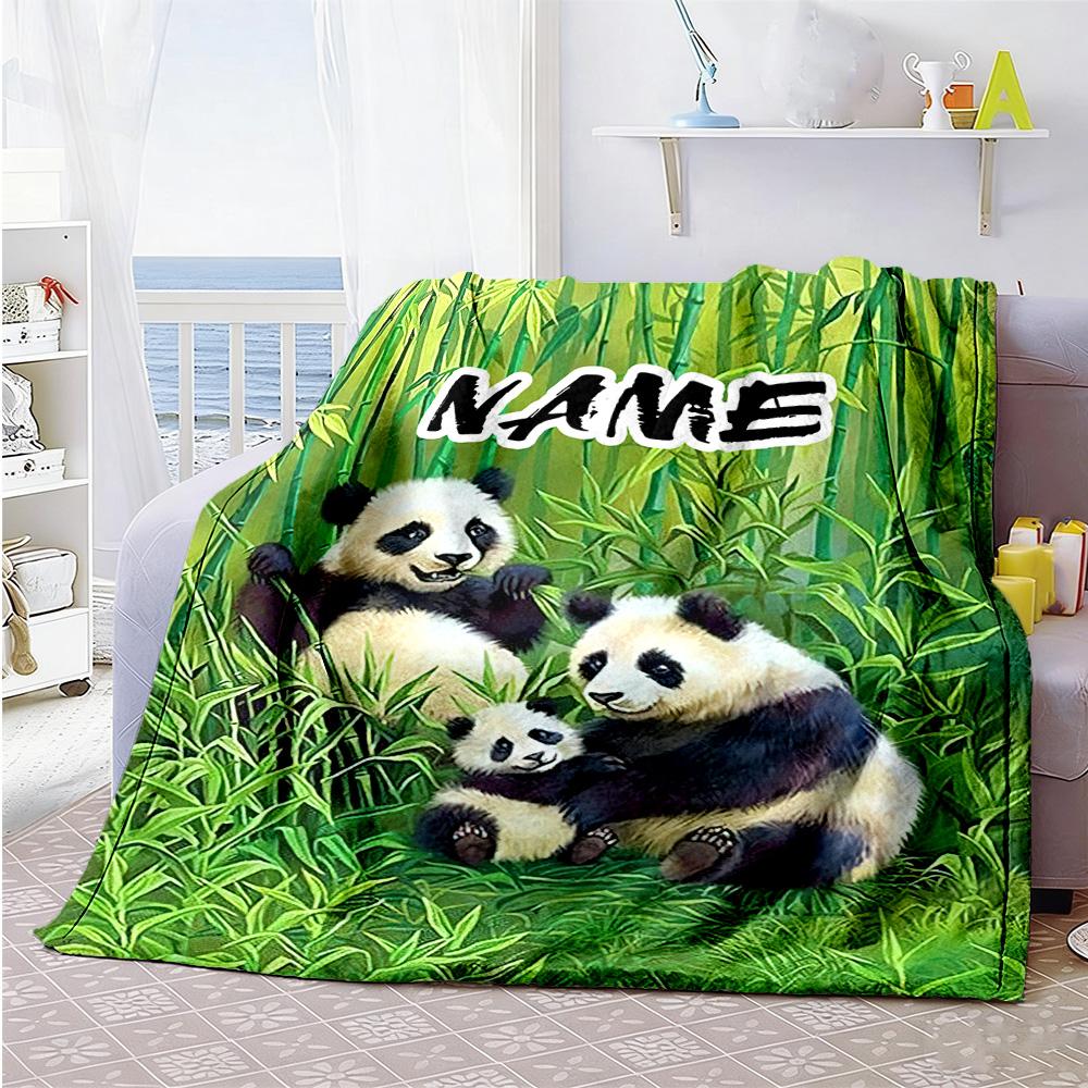 Panda Family Personalized Text Blanket Throw Customizable Blanket Soft Warm Cozy for Livingroom Nap Living Room Picnics All-Season Use