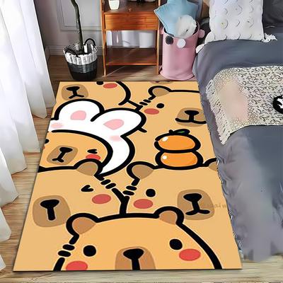 Cute Cartoon Bear Pattern Carpet with Bunny Ears and Pumpkin Decor Suitable for Use As an Anti-slip for Living Room Bedroom Sofas