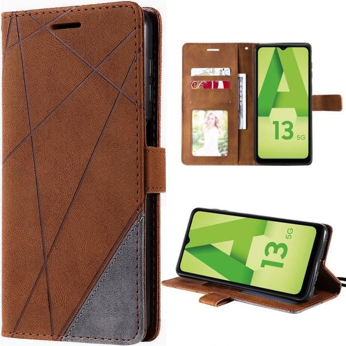 Coque intégrale pour samsung galaxy a13 5g -coque en cuir pu - marron