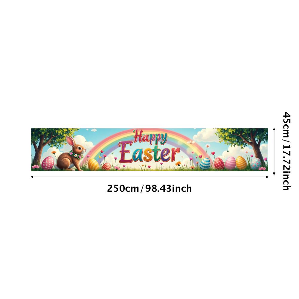 Happy Easter Banner Bunny Ears With Colorful Eggs Butterflies Backdrop Decorations Spring Celebration Background Party Supplies