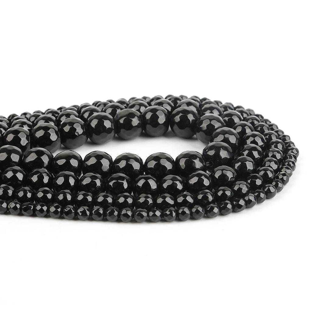 JOE FOREMAN Black Agate Beads - 8mm Round Faceted Natural Gemstone Beads For Jewelry Making, 15 Inch Strand