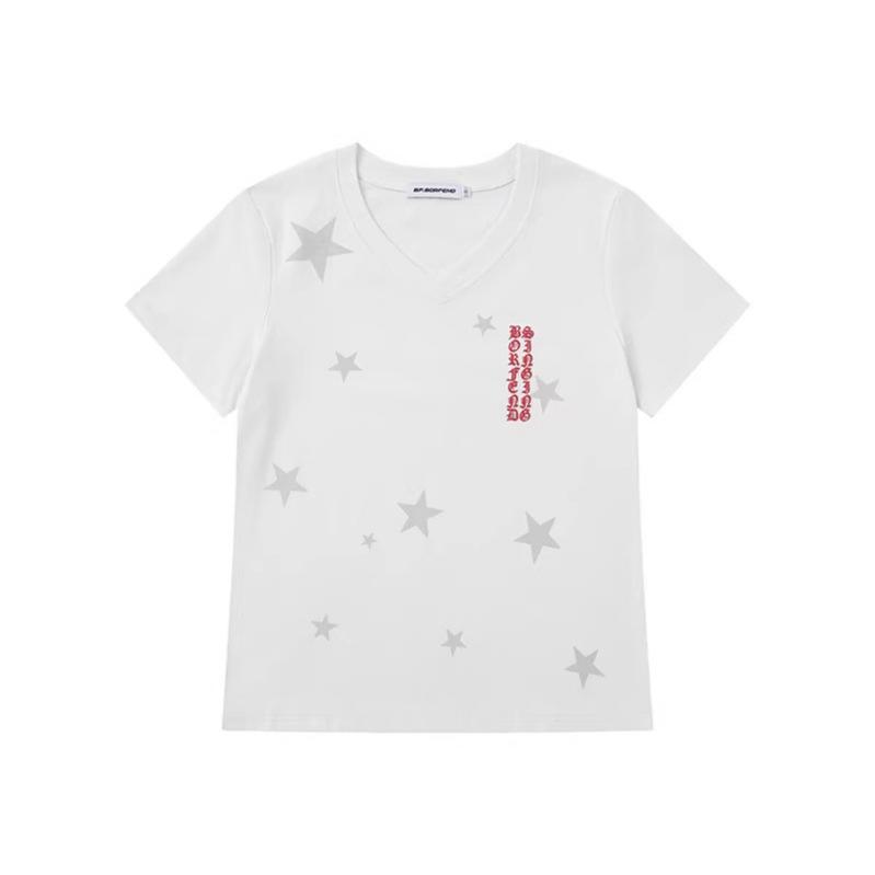 American Retro Gothic Star V-neck Short-sleeved T-shirt Women's Summer New Versatile Loose and Thin Top