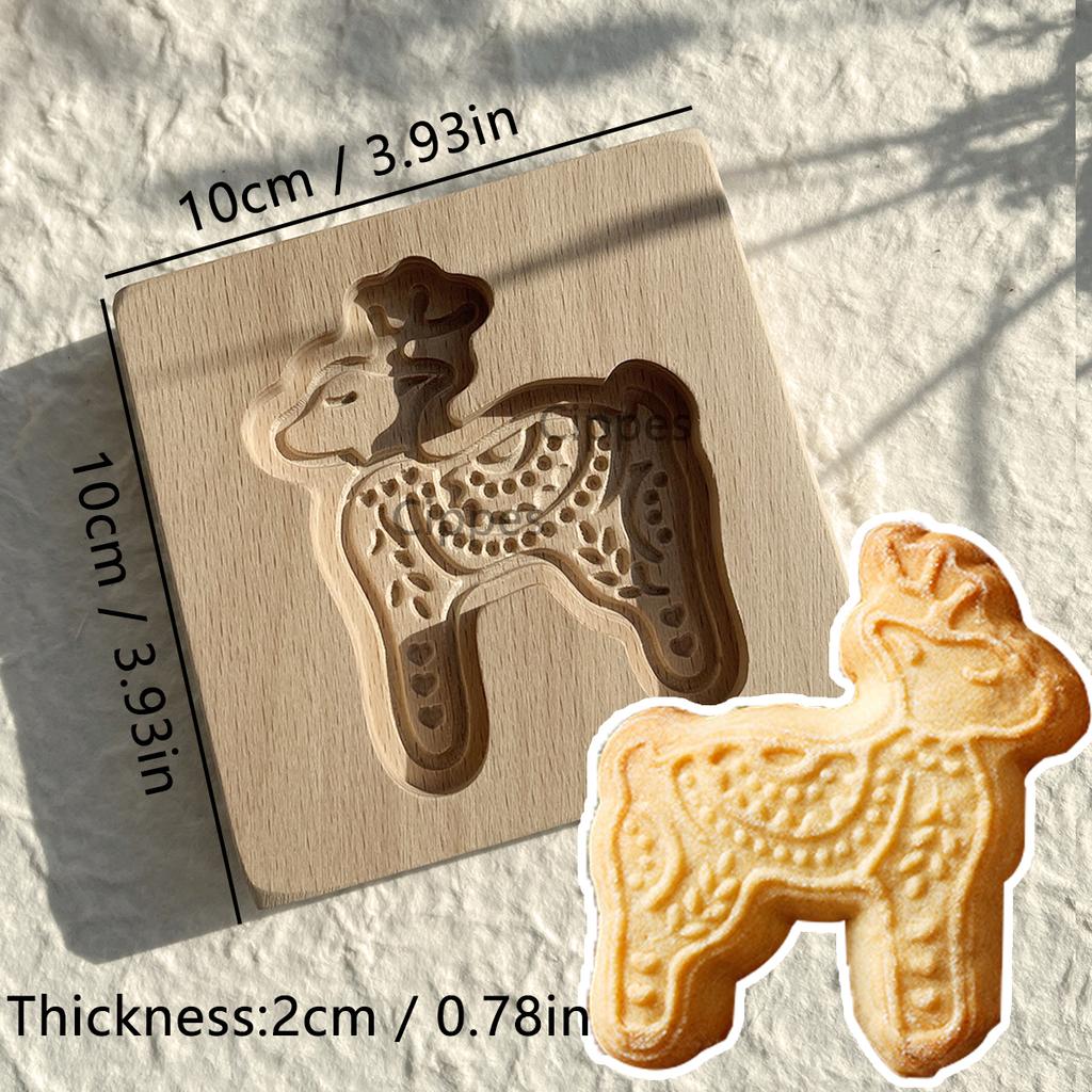 Wooden Cookie Molds for Christmas, DIY 3D Engraved Embossed Biscuit Gingerbread Cutter Moulds, Xmas Tree Reindeer Santa Claus