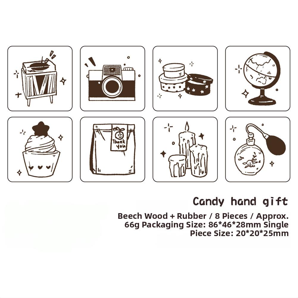 DIY Journaling Scrapbooking Diary Decoration 8Pcs/Set Wooden Stamp Seal Fresh Cute Pattern Seal Stamp Gift