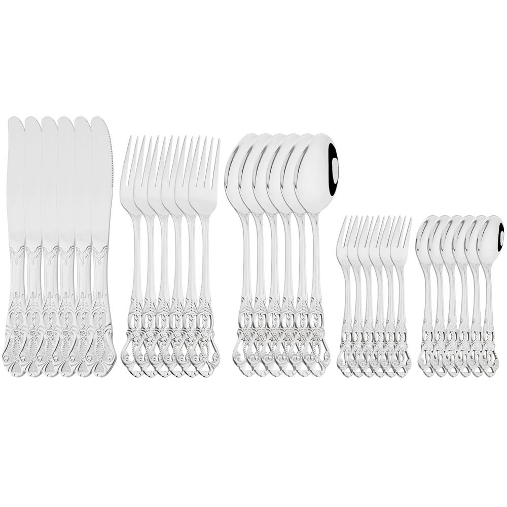 

30 предметов из нержавеющей стали Royal столовые приборы Western Mirror Rose столовая посуда еда столовые приборы Рождественский нож чайная ложка вилка для фруктов подарок серебряный