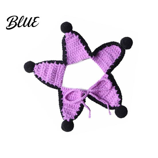 Adjustable Dog Bib Knitted Star Pet Bib Handmade Shape Cat Crochet Skin-friendly Collar with Black Pom-poms for Cats Small Dogs Halloween Outfit