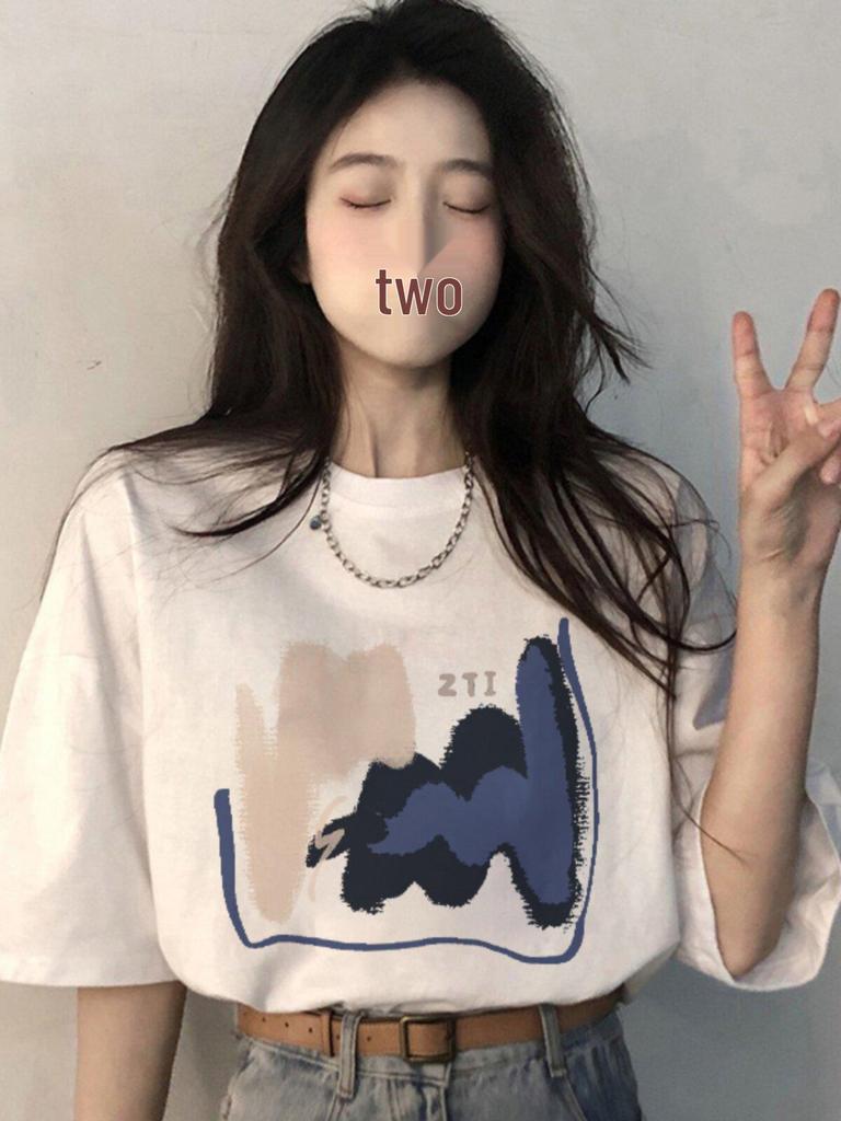 Women's Hong Kong Style Oversized Summer T-Shirt - Plus Size, Loose Fit, Short Sleeve