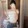Ins Off-the-shoulder Sexy Hottie Pure Desire One-word Collar Short-sleeved T-shirt for Women's Summer Slim-fitting and Thin Bottoming Top for Women