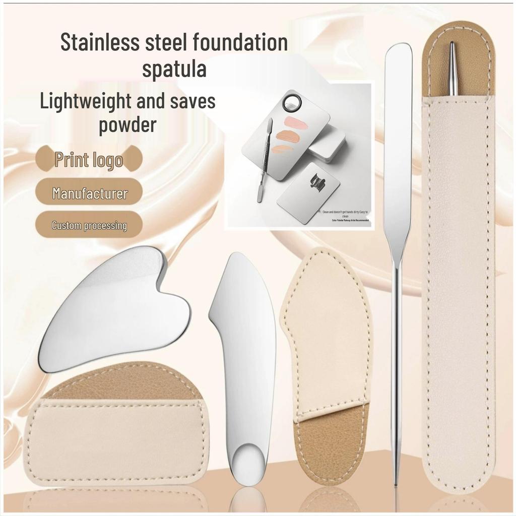 Heart-Shaped Stainless Steel Palette with Double-Ended Spatula for Makeup Mixing