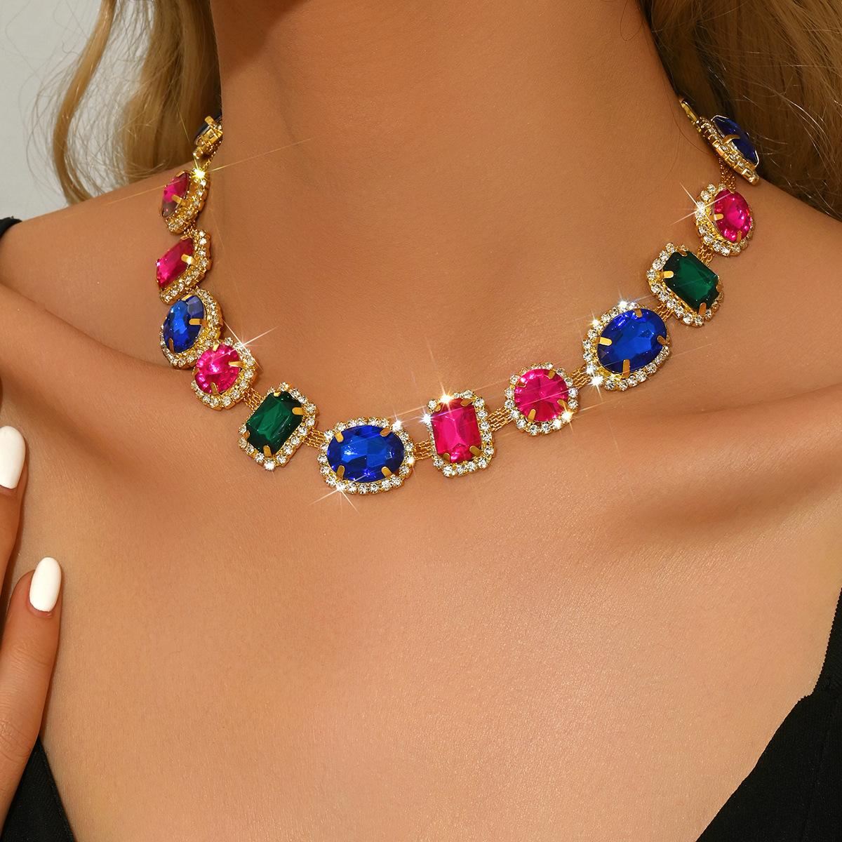 Роскошные геометрические овальные серьги-цепочки на шею с цветными кристаллами и полным бриллиантовым покрытием, ожерелье из страз, модное преувеличенное ожерелье-пучок