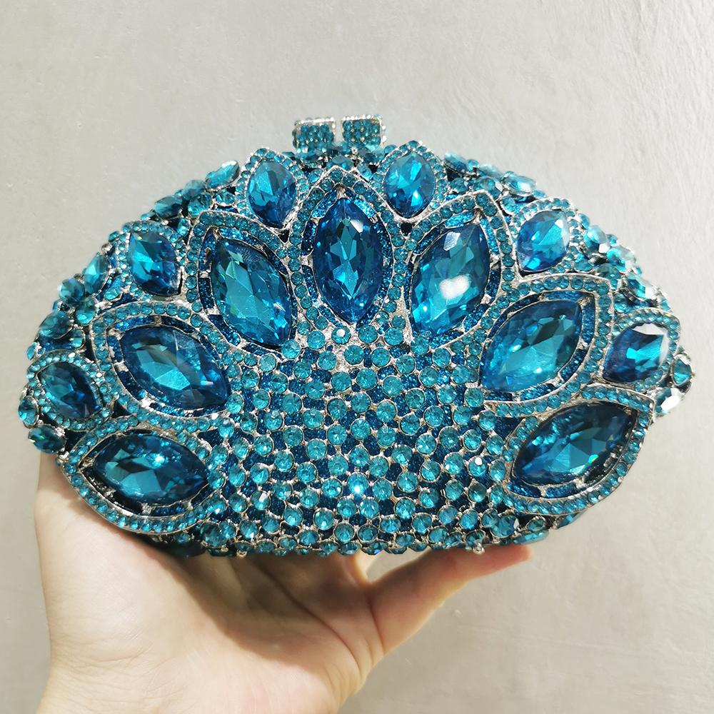 Fan Big Stone Rhinestone Wedding Purse White Clear Evening Bridal Clutch Luxury Women’s Crystal Party Prom Handbag Formal Bag