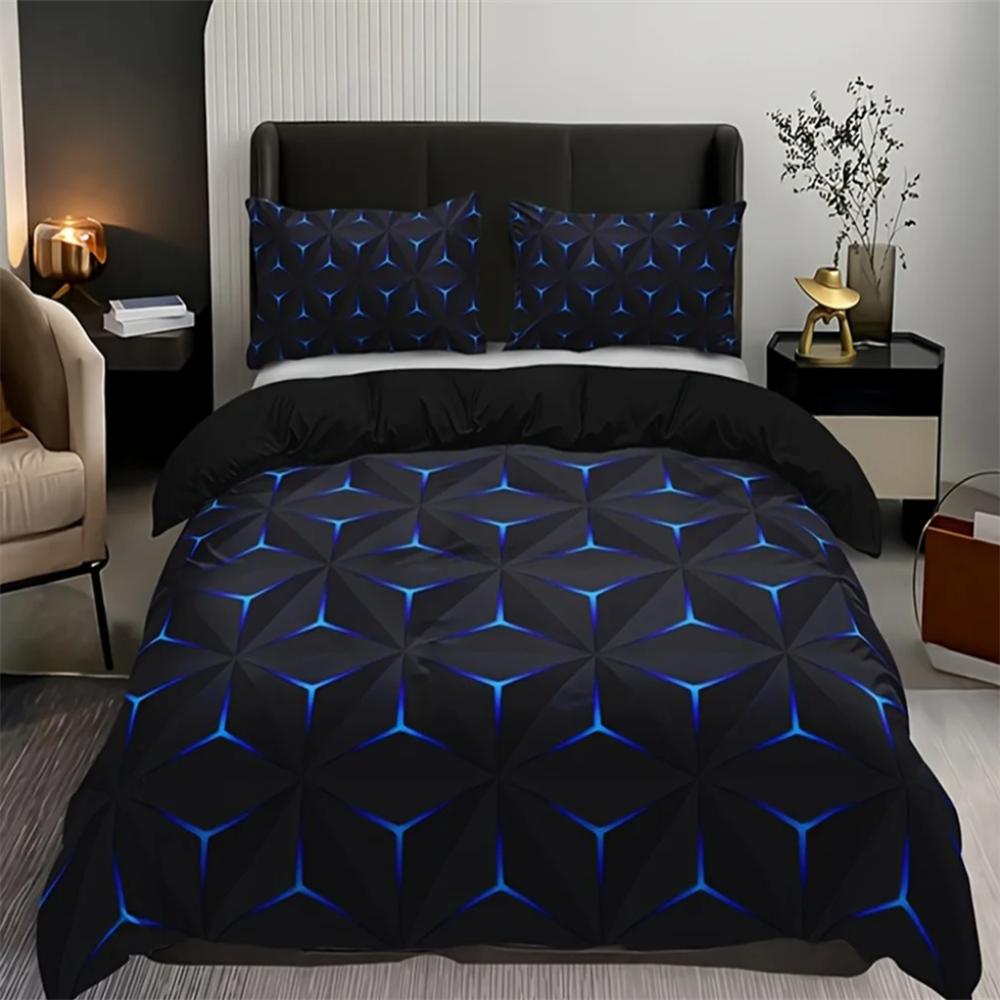 

Комплект из 3 пододеяльников (1*Пододеяльник + 2*Наволочки, без сердцевины), Комплект постельного белья с принтом «Модный синий ромб», мягкий и приятный для кожи EU Single 135x200cm