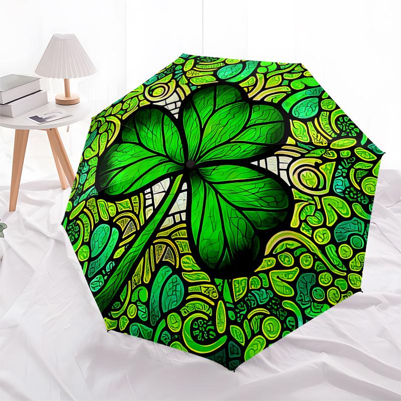 1pc Stained Glass Clover Mandala Umbrella with Plastic Handle,Suitable for All Seasons Home Travel Outdoor UmbrellaB1629