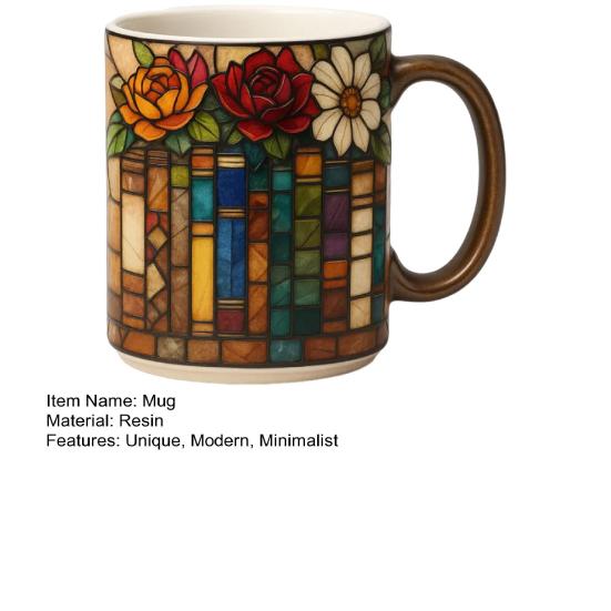 Buchstapel Kaffeetasse Harz Neuheit Bemalte Tasse für Buchliebhaber Einzigartiges literarisches Geschenk für Leser Schriftsteller Bibliothekare