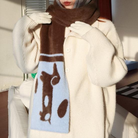 Women Scarf Cartoon Dachshund Design Faux Mink Fleece Warm Soft Scarf Versatile Shawl Clothing Accessory