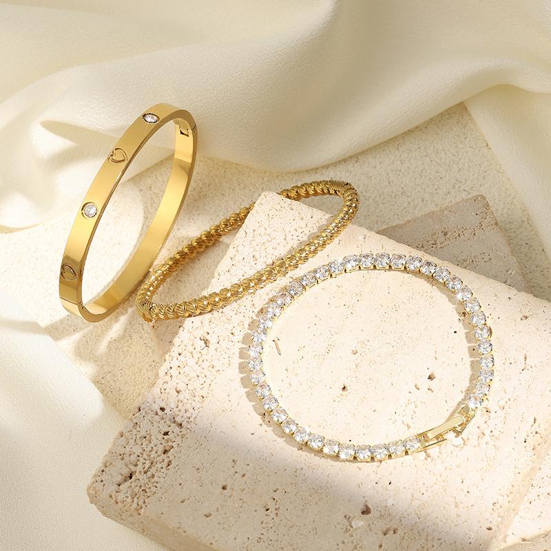 Luxury Fashion Diamond-set Design Decorative Stainless Steel Bracelet Suits Fashionable Zircon For Daily Travel And Dressing