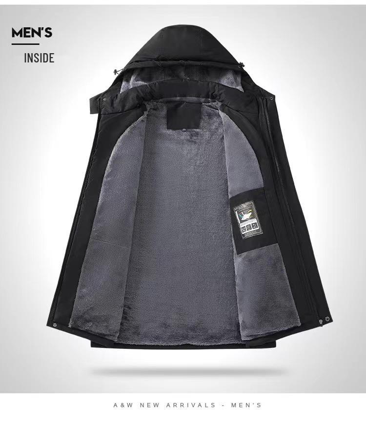Men's Plus Size Quilted Windbreaker Hooded Jacket - 2026 Autumn/Winter Velvet Thickened Outdoor Style.