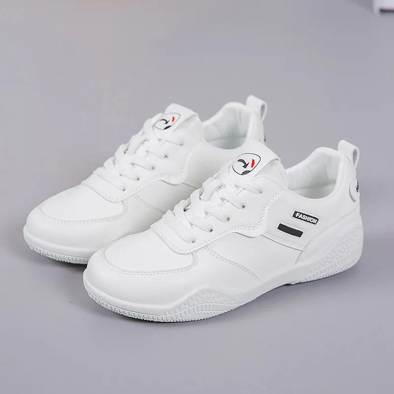 2024Fashion PU Leather Casual Shoes for Women White Breathable Sneakers Brand Anti Slip Lightweight Running Shoes Tenis De Mujer