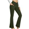 women's Cross V High Waist Flared Yoga Pants Pocket Slim Bootcut Trousers Casual Fitness Bottoms