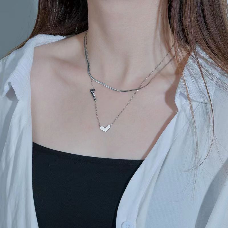 Titanium Steel Design Sense Of Love Love Double-Layer Necklace Female Brand Simple Versatile Collarbone Chain