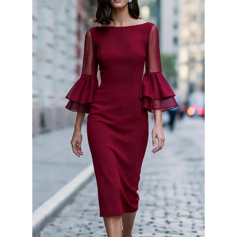 DICIFY Women's Fashion Spring Autumn 1/2 Sleeves One-shoulder Solid Color Print Casual Dresses