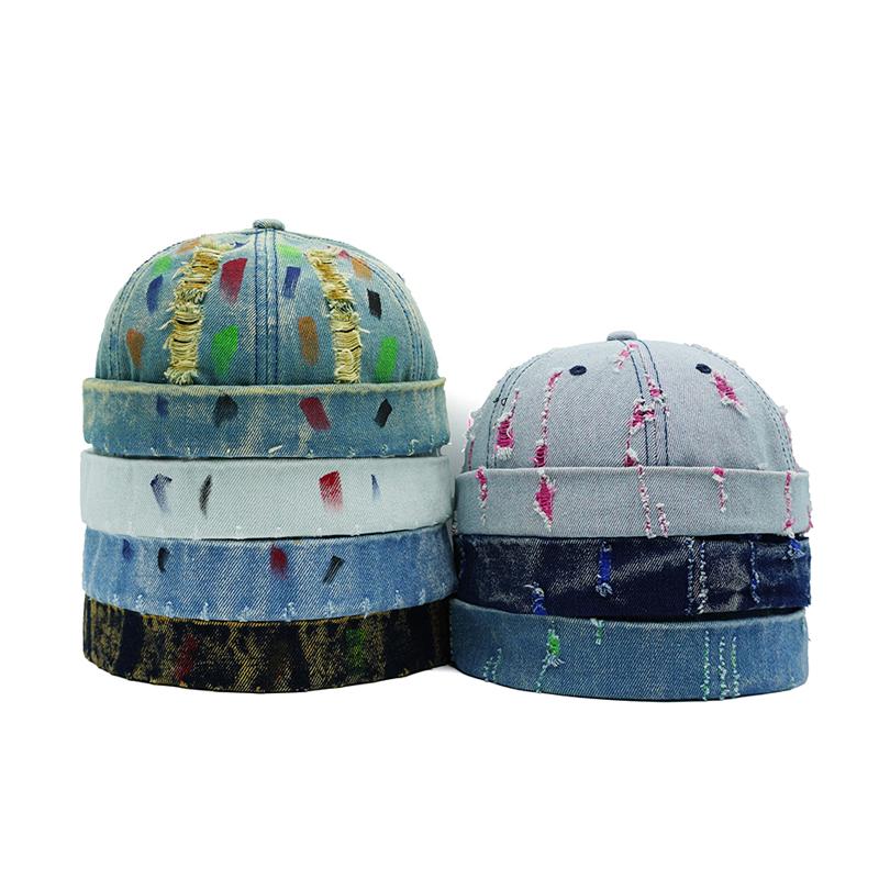 Tear Broken Denim Docker Cap Colorful Brimless Caps Without Visor Adjustable Cotton Polyester Hat Hats Outdoor Street Hip Hop