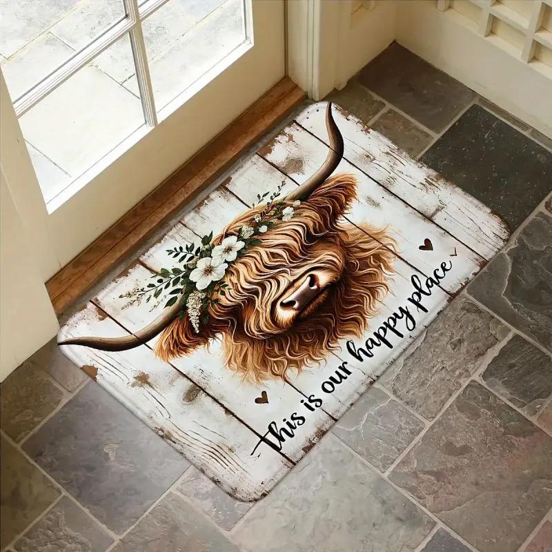 Tappetino d'ingresso con motivo mucca delle Highlands, Tappetino lavabile antiscivolo, Tappeto decorativo per casa, cucina, soggiorno, ingresso esterno