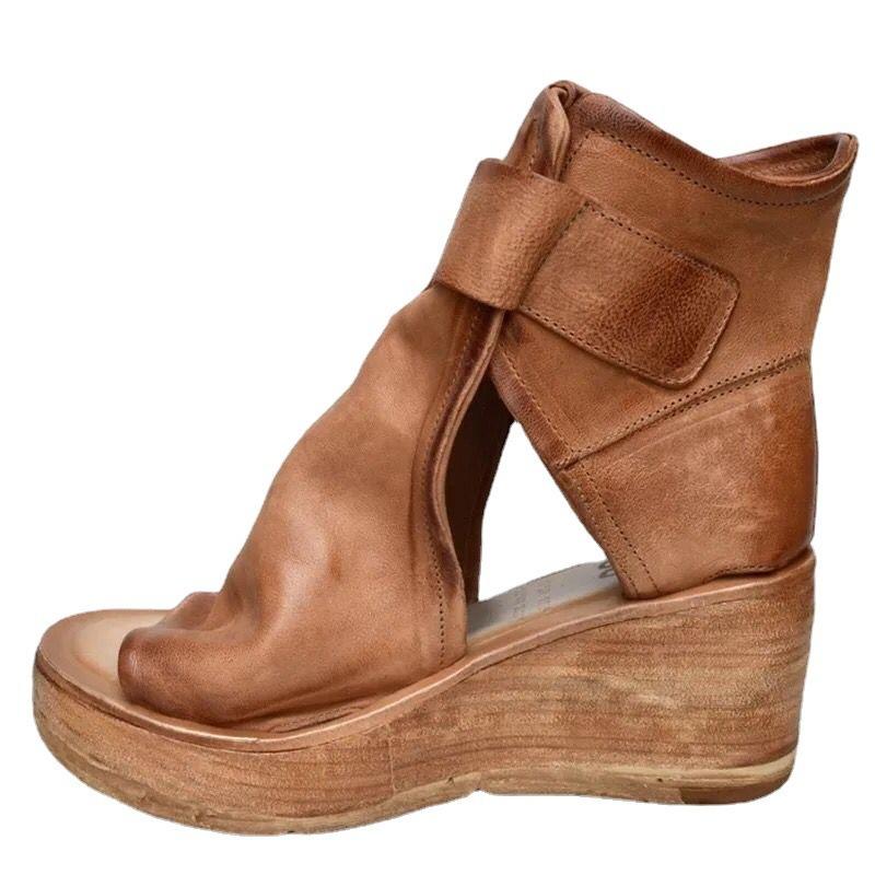Summer high-heeled sandals women's summer new high-top slope heel thick-soled fish mouth sandals large-size cool boots hollowed out