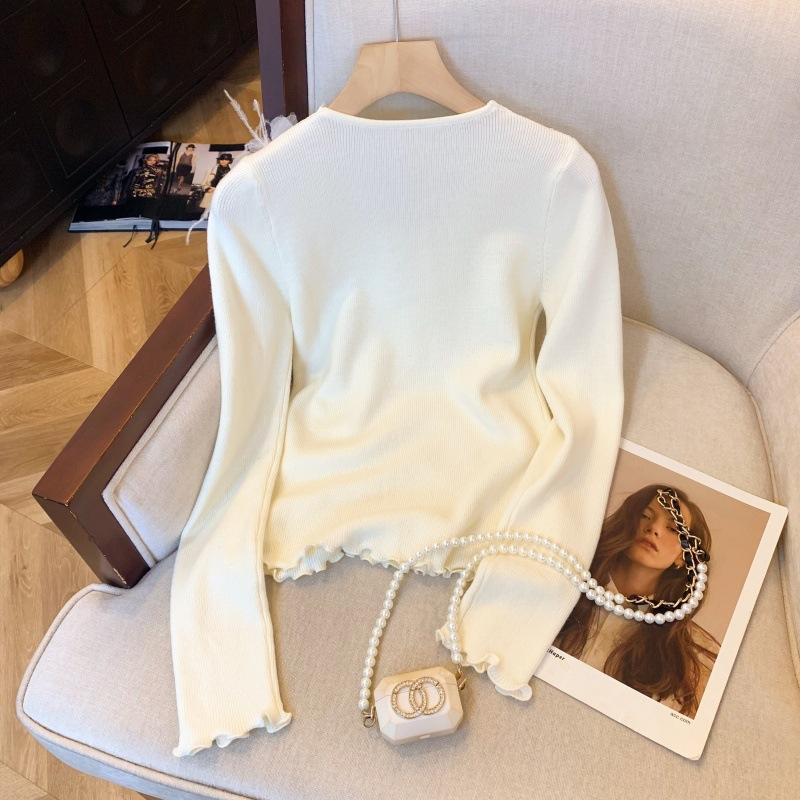 Lace collar three-dimensional flower knitted sweater women's autumn and winter fungus edge bottoming shirt design sense