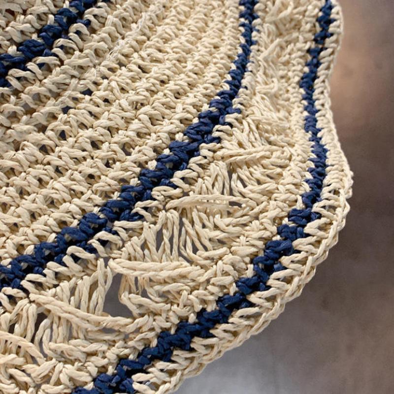 Striped Geometric Print Natural Straw Bucket Hats For Women Foldable Lightweight Sun Hatstravel & Vacation Essential