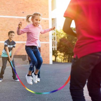 Long Jump Rope 16.4 Ft Rainbow Girls Jump Rope With Wooden Handle Adjustable Skipping Toy For Kids Multiplayer School Playground