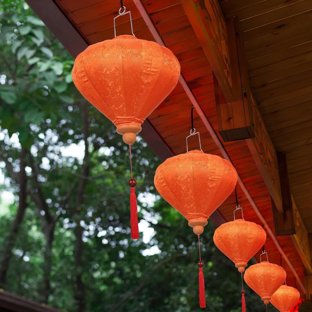 12 inches Vietnamese Lantern Oval Paper Party Decortion Oval New Year Lantern Birthday Lantern Fabric 3D an Style