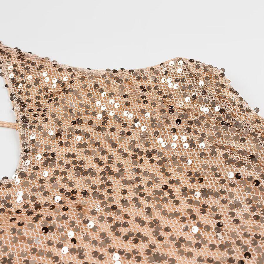 2024 Winter Women's European & American Style Slimming Sequin Sling Dress