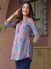 Blue Floral Printed Sequinned Pure Cotton Top