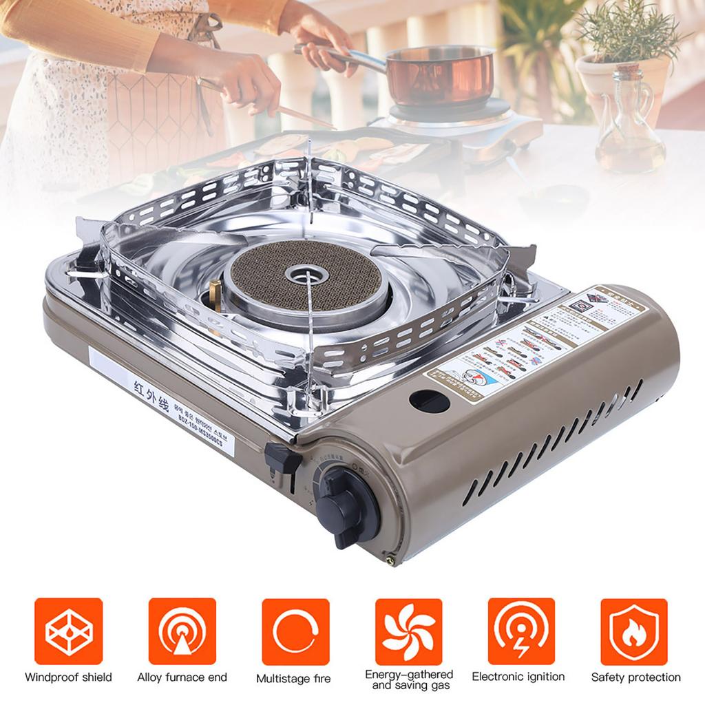 MS3500CS Kempingowa Butanowa Przenośna Kuchenka Gazowa Outdoor Wiatroodporna Przenośna Kuchenka Grillowa(Kawa Srebrna )