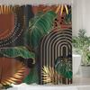 Black Gold Christian Shower Curtain, Tropical Palm Bible Verse Print, Modern Monstera Aesthetic With Hooks