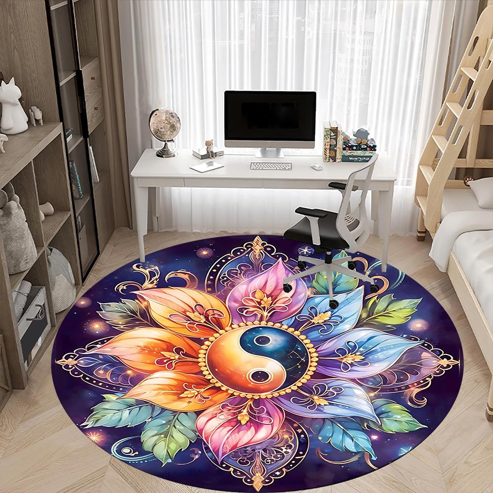 1PC Yin Yang Symbol Chair Carpet for Office, Indoor Non-Slip Washable Carpet, Soft Comfortable Mat For Office Room Yy250930301