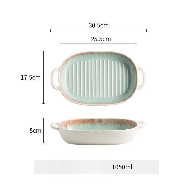 

Japanese Style Ceramic Double Ear Baking Plate Home Electric Oven Baking Bowl Tableware Dinner Plates Ceramic Shell Dish