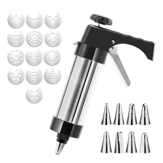 Cookie Press Maker Easy to Use 304 Stainless Steel Cookie Press with 13 Plates 8 Icing Tips Ergonomic Design Cookie Decorating Kit
