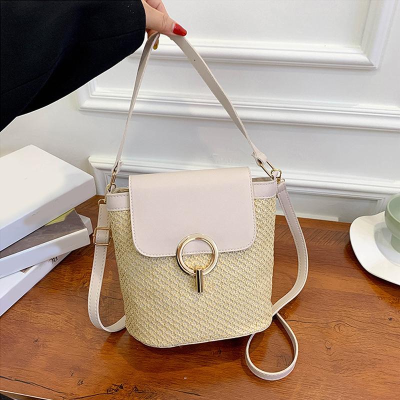 

Маленькая соломенная сумка-ведро для женщин, летние сумки через плечо, пляжные сумки для женщин из ротанга, дорожные кошельки и сумки через плечо 20*12*21cm